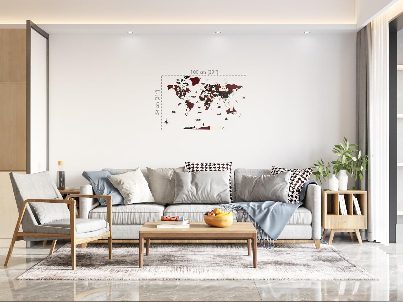 Colorfull Worlds 3D Wooden World Wall Art | Unique Wall Decor with Pins for Travel Enthusiasts | Home and Office Wall Décor | Burgundy | XLarge