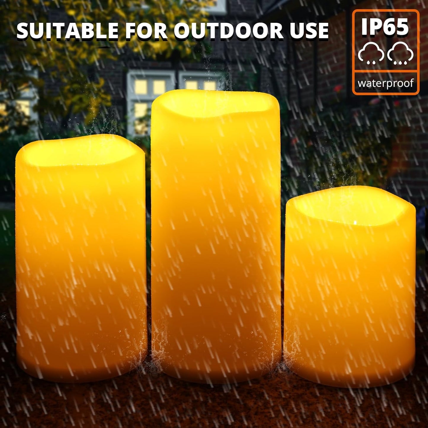 NURADA Large Outdoor Flameless Candles 6" 8" 10" x 5" - Waterproof LED Pillar Flickering Candle Battery Operated with Timer Remote for Patio Porch Lanterns - Ivory White Set of 3