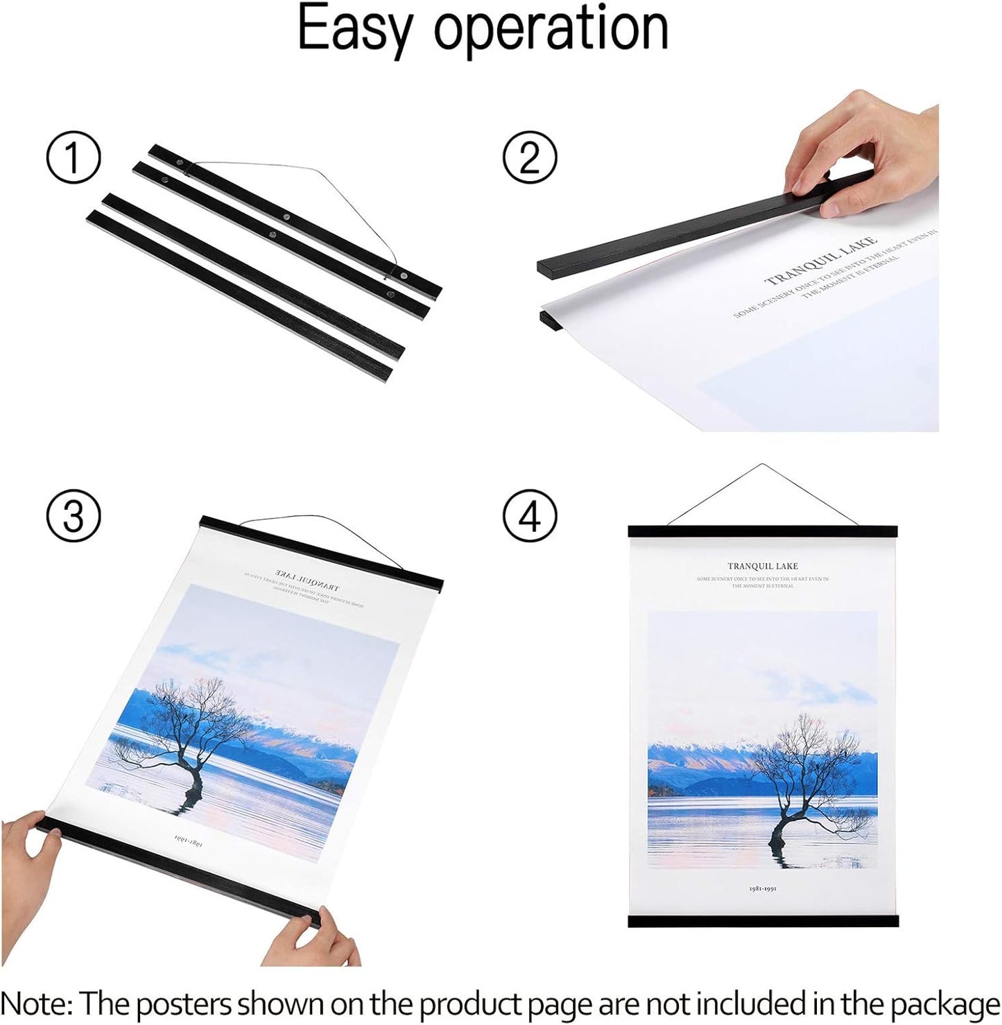 FALAMON Magnetic Poster Hanger Frame,56x24 56x32 56x40 Teak Wood Magnet Poster Frame for Posters,Prints,Photos,Pictures,Maps,Scrolls,and Canvas Artwork(Black,56")