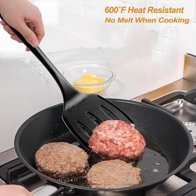 Silicone Cooking Utensils Set, Heat Resistant and large Non Stick Spatulas & Spoons for Kitchen, Ideal BPA Free Kitchen Turners for Frying, Mixing,Serving,Draining,Turning