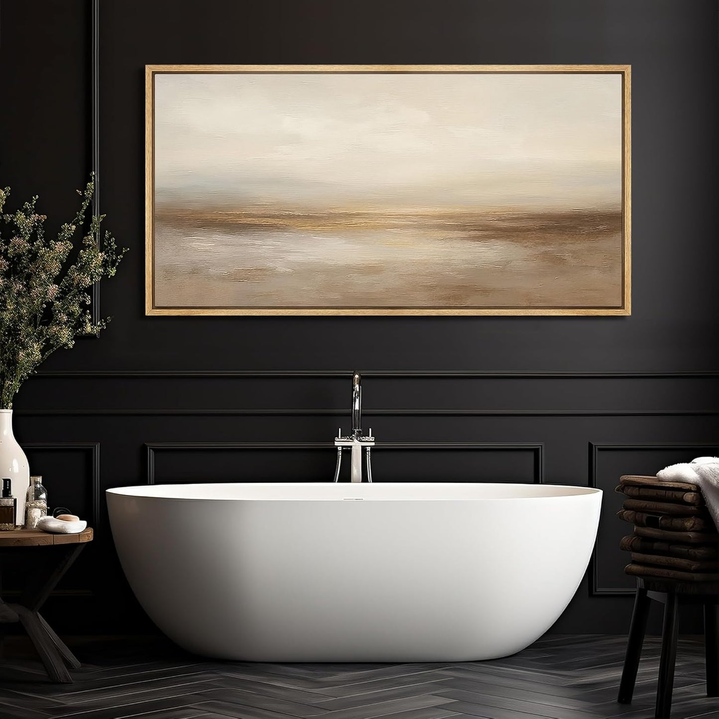 MUDECOR Extra Larg Framed Canvas Print Wall Art Neutral Beige Horizon Abstract Modern Minimalist Landscape Illustrations Decorative Colorful for Bedroom - 60"x30"