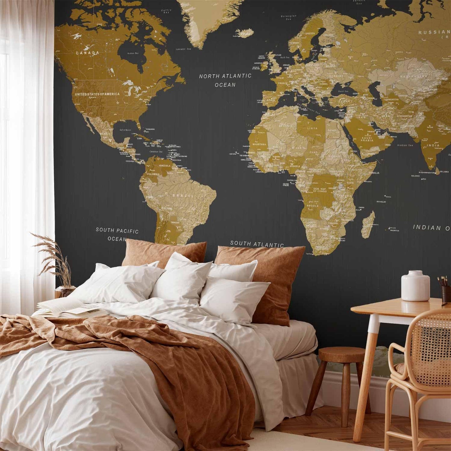 artgeist Premium Wall Mural World Map 197x110 in - Non-Woven Wallpaper Fleece Wall Decor Photo Print Picture Image Design k-A-0092-x-a
