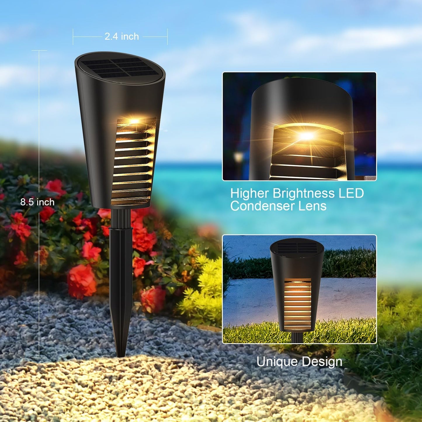 Solar Lights Outdoor Pathway 8 Pack, Solar Pathway Lights Outdoor Auto On/Off Waterproof Garden Landscape Lighting for Path, Yard, Walkway, Driveway, Lawn, Patio, Outside Decor, Warm White