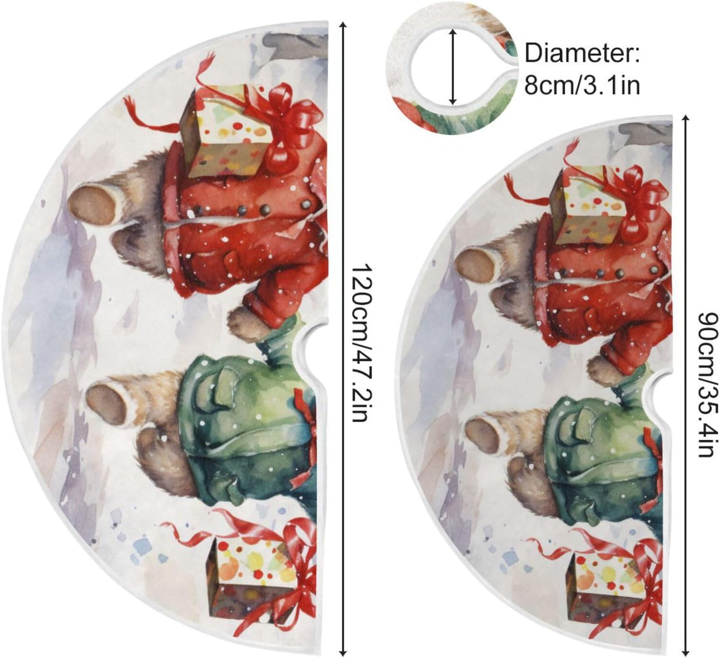 36 Inch Christmas Rabbit Tree Skirt for New Year Party Decorations and Xmas Tree Mat