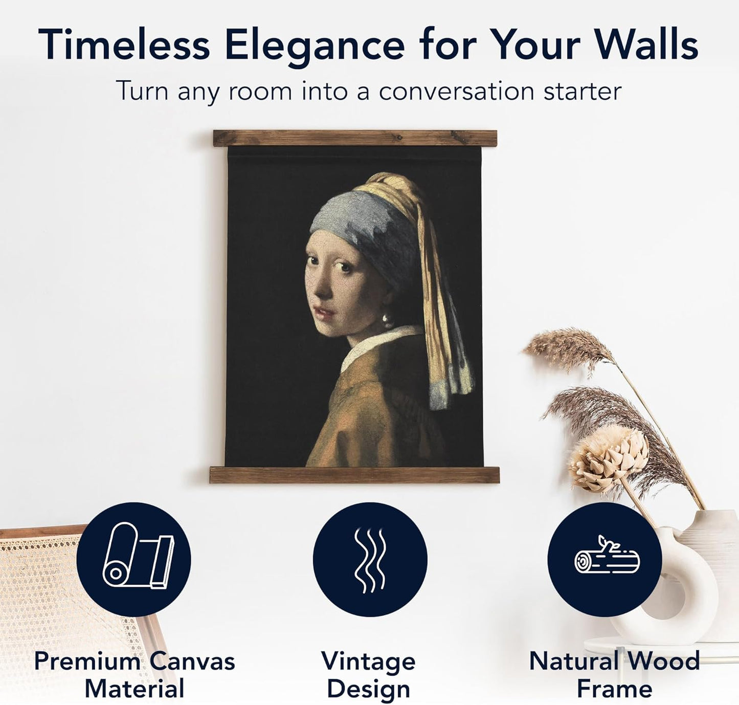 American Art Decor Girl with a Pearl Earring Tapestry Vintage Hanging Canvas Wall Art by Johannes Vermeer