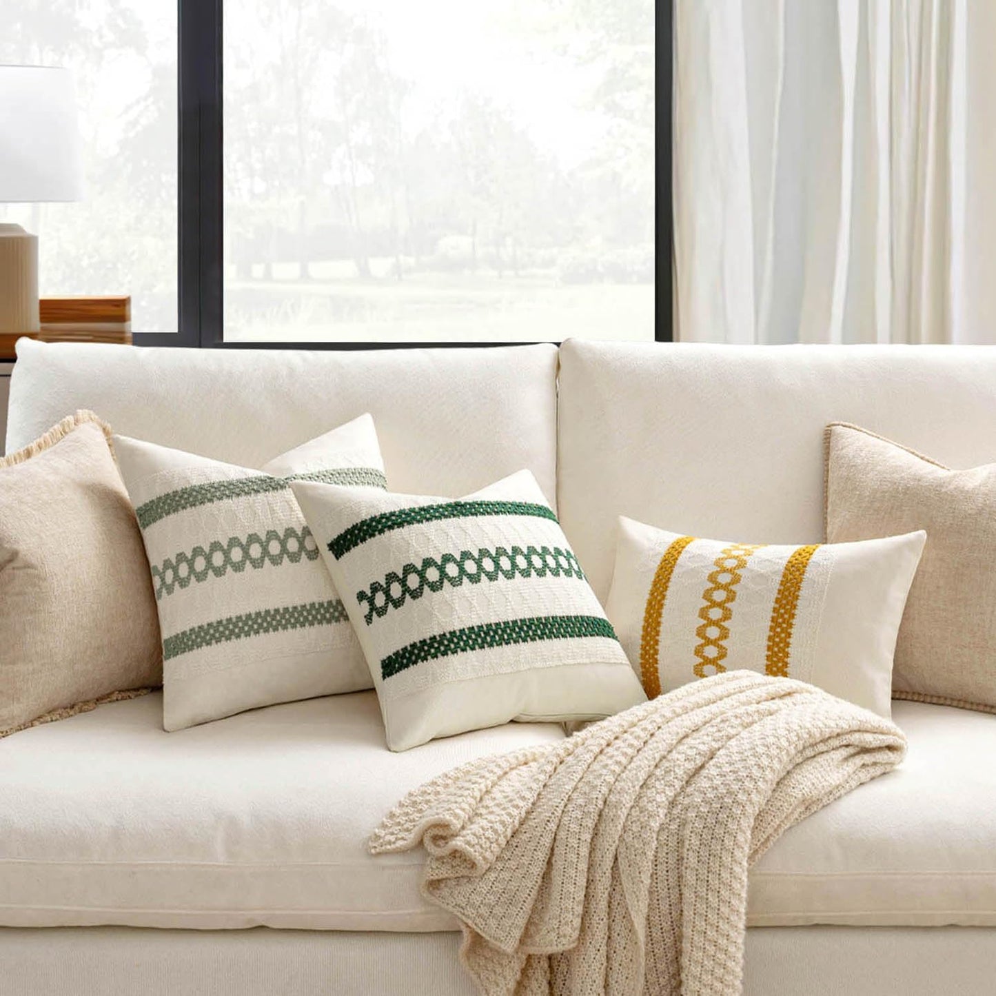 MIULEE Set of 2 Sage Green Boho Decorative Pillow Covers 20x20 Inch Farmhouse Rustic Couch Throw Pillows Modern Summer Cotton Cushion Covers Retro Cute Macrame Woven Home Decor for Bed Sofa Chair