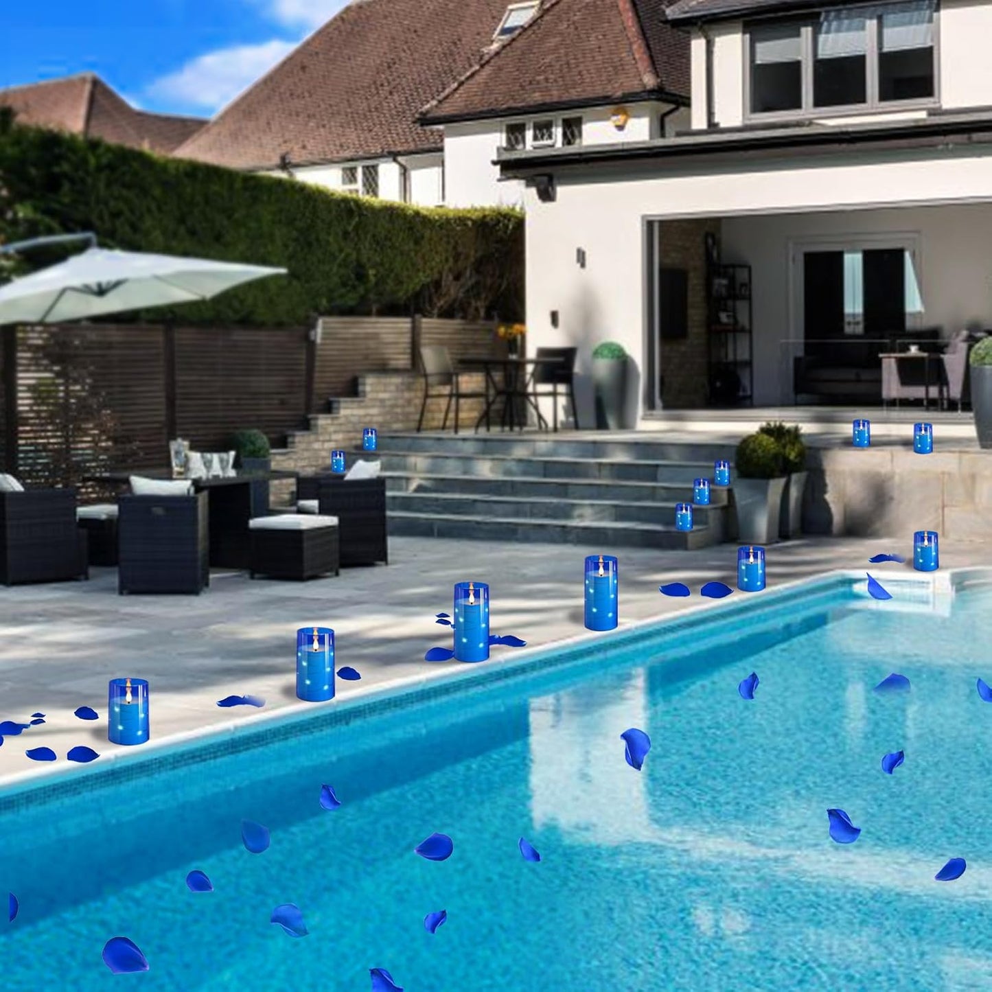 NURADA 3"x6"Flickering Flameless Candles: Built-in Star String 3D Wick Battery Operated LED Candles with Remote and Timer for Wedding Valentine's Day Decor, Blue 2 Pack