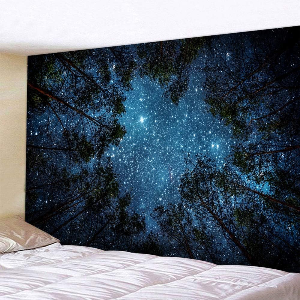 Llamazing Forest Tapestry Home Decor Landscape Tapestry Living Room Bedroom Decoration Tapestry Magic Tapestry Curtain (Looking Up at The Stars, 90.5''L×70.8''W)