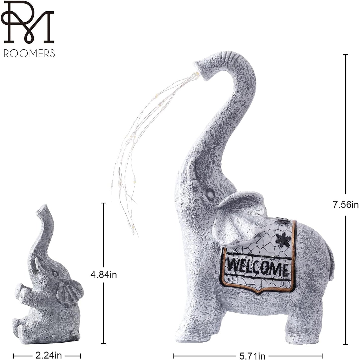RM ROOMERS Elephant Garden Decor, 2 PCS Elephant Sculptures for Outdoor Resin Solar Elephant Statues Watering, Elephant Decor for Yard, Animal Statues for Patio, Birthday Gifts for Women