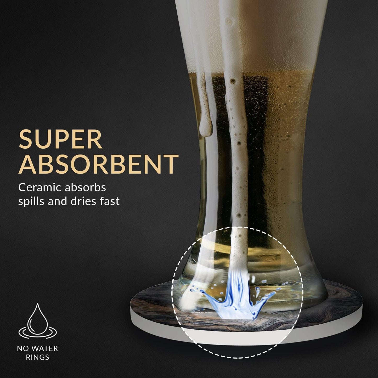 Emerson Coasters for Drinks Absorbent – Natural Stone Drink Coasters Set with Holder, Coasters for Coffee Table, Wooden Tabletop Protection Marble Style – 100% Heavy Duty Set of 6 (Magma)