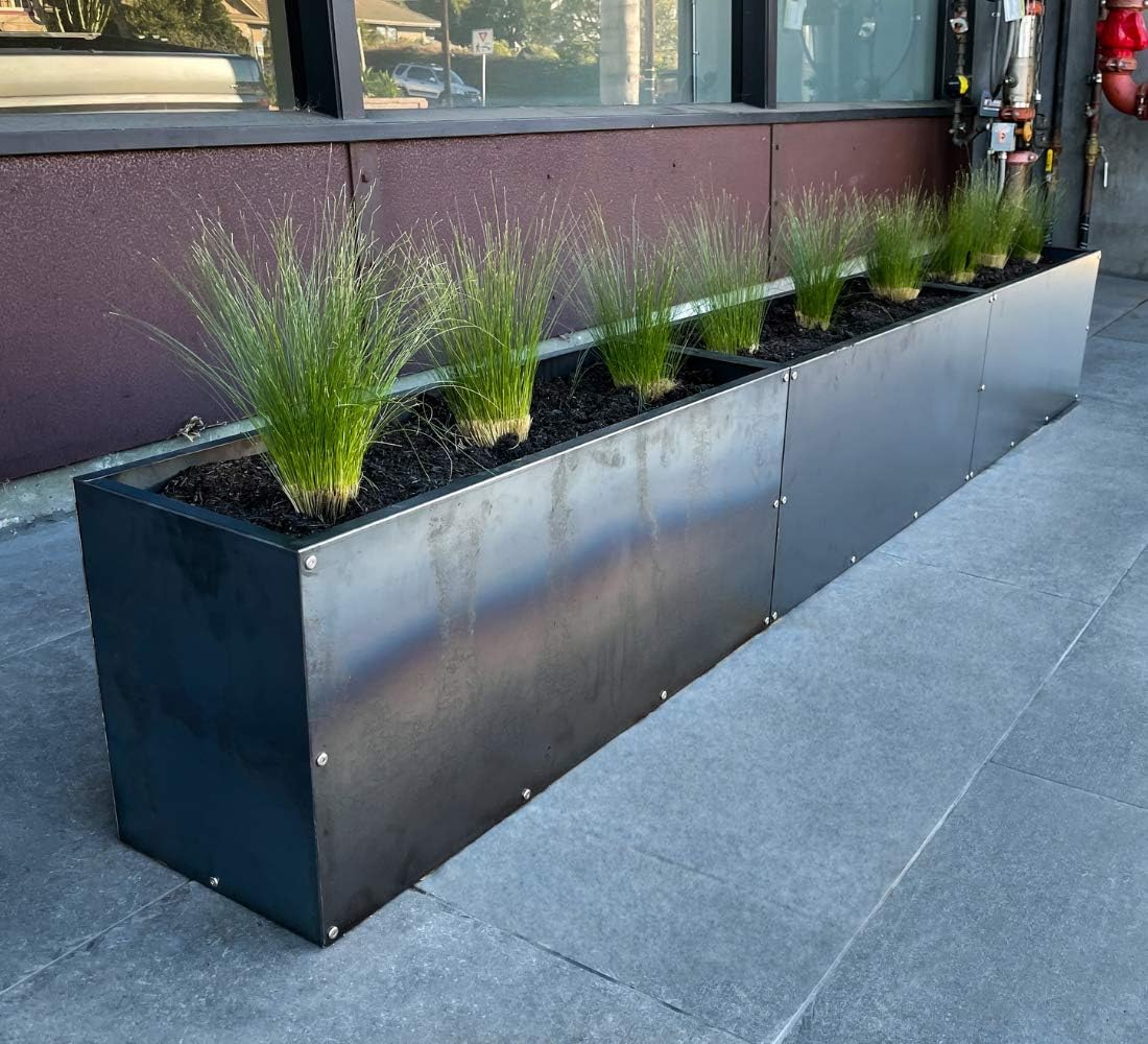 DIY CARTEL Corten Steel Rectangular Outdoor Planter Box, Rustic & Modern Farmhouse Design, Large Raised Metal Garden Bed for Commercial & Residential Use (36in x 12in x 16in)
