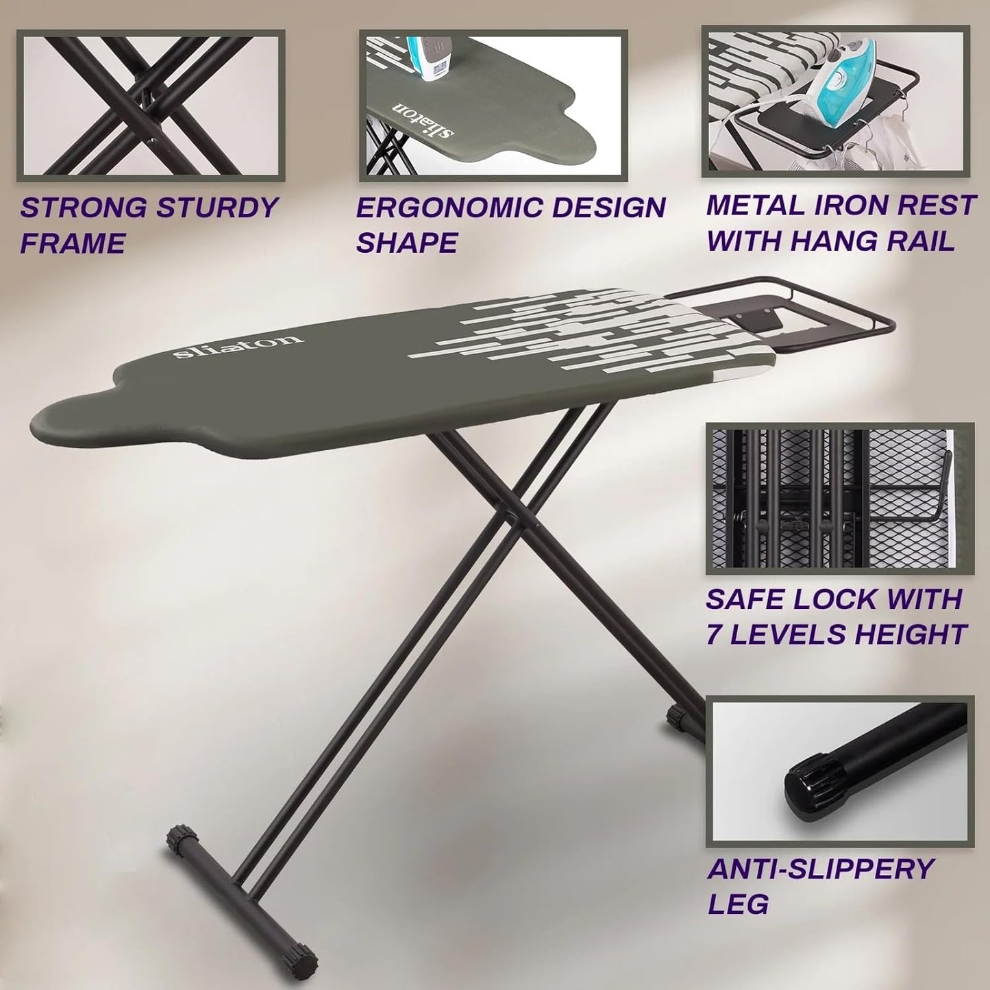Extra Large Ironing Board with Large Hang Rail and Iron Rest in 63" L x 20" W (with Iron Rest)