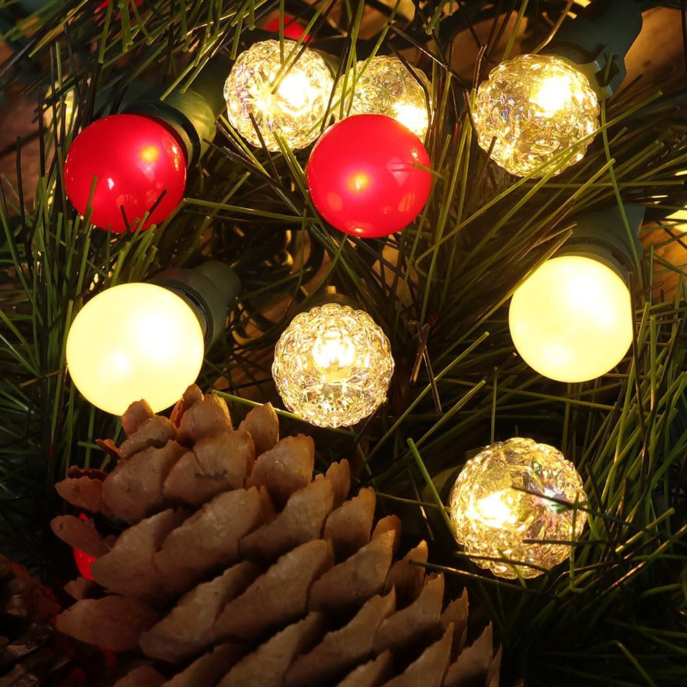 G15 Pearlized Red White Christmas Lights - 19Ft 70 LEDs Waterproof Connectable LED String Lights Indoor/Outdoor Globe Lights for Tree, Halloween Decoration, Holiday Party