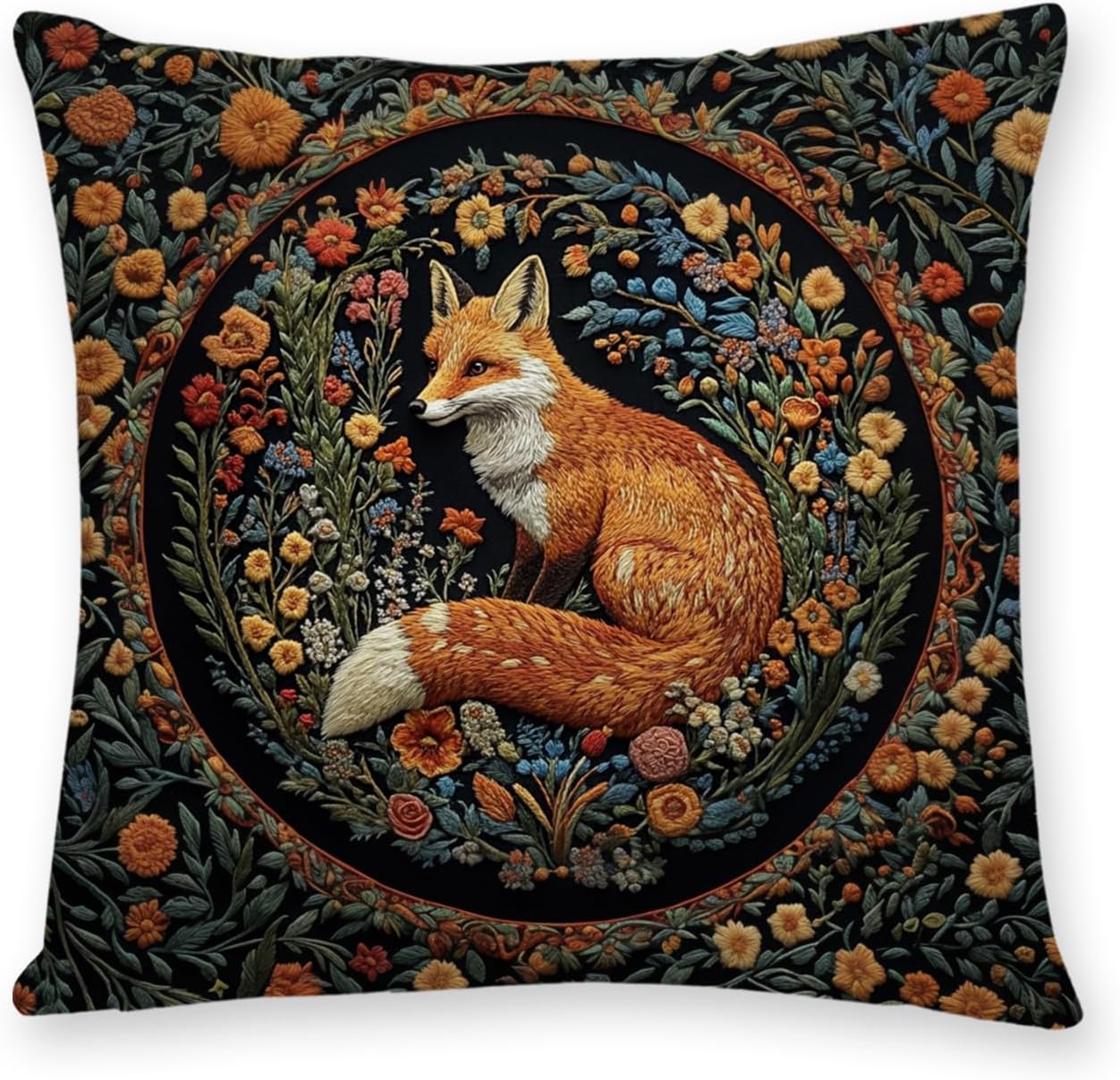 YOU FOUND ME William Morris Abstract Vintage Floral Velvet Fox Design Throw Pillow Covers Home Decor, Retro Art Deco Pillowcase Cushion Cover for Bed Sofa Living Room, Square 18x18inch (Fox)
