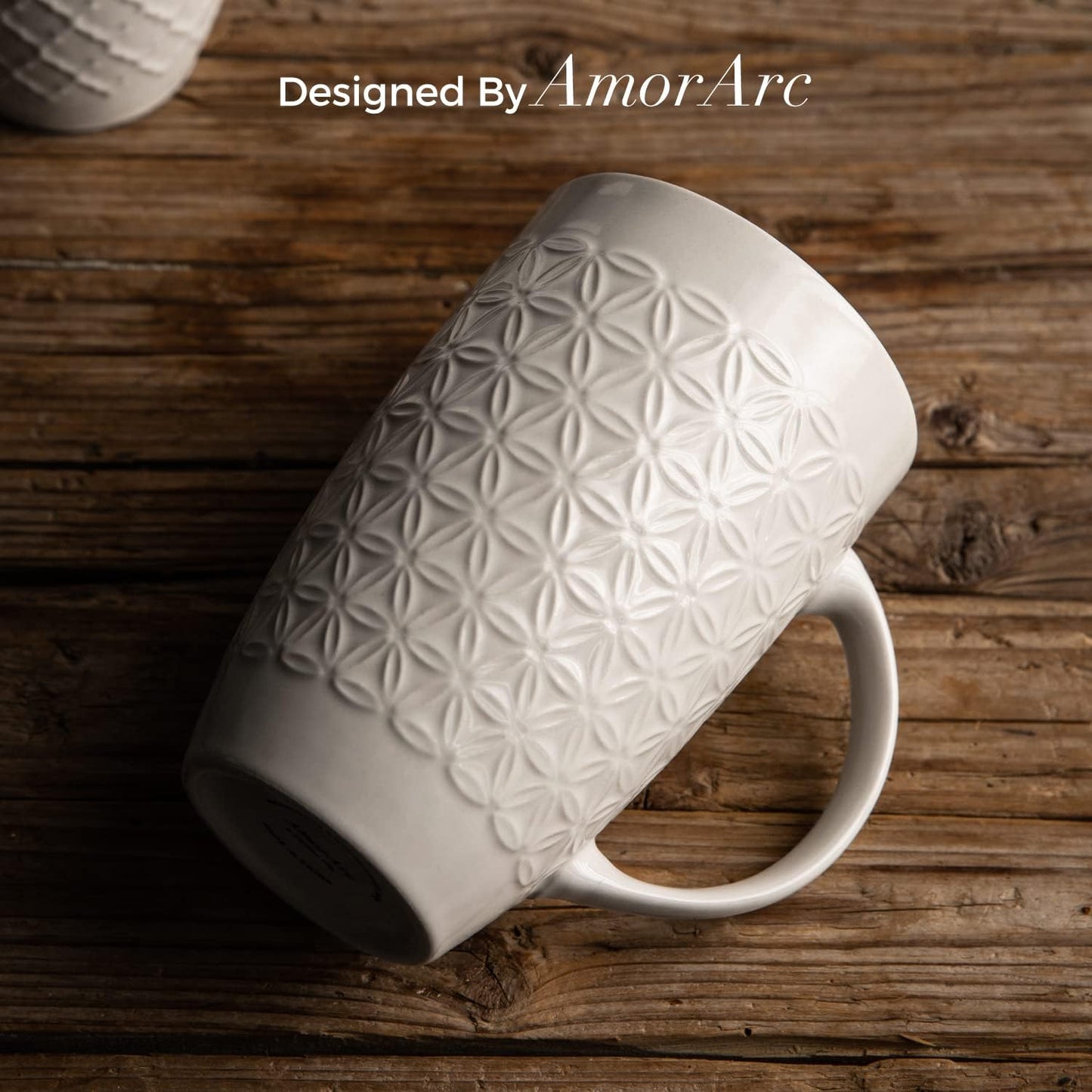 AmorArc Large Coffee Mugs Set of 6, 20oz Ceramic Tall Coffee Mugs Set with Textured Geometric Patterns for Coffee/Tea/Beer/Hot Cocoa, Dishwasher & Microwave Safe, Beige&Burgundy