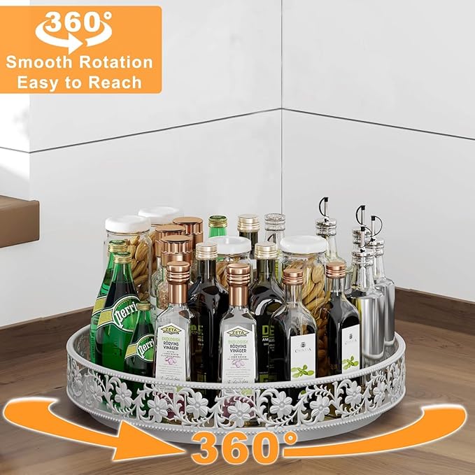Lazy Susan Organizer Turntable 10", 360 Rotating Spice Rack Lazy Susan for Cabinet Dining Table Top Countertop Pantry Kitchen Cupboard Vanity Bathroom Refrigerator White