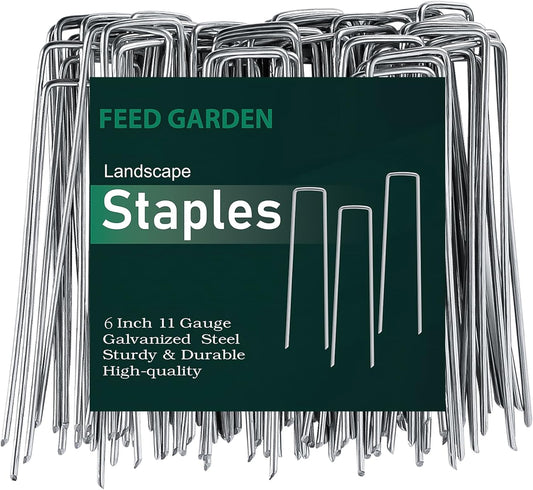 FEED GARDEN 6 Inch 1000 Pack Galvanized Landscape Staples 11 Gauge Anti-Rust Garden Stakes Landscaping Fabric SOD Pins Yard Stakes for Weed Barrier Fabric