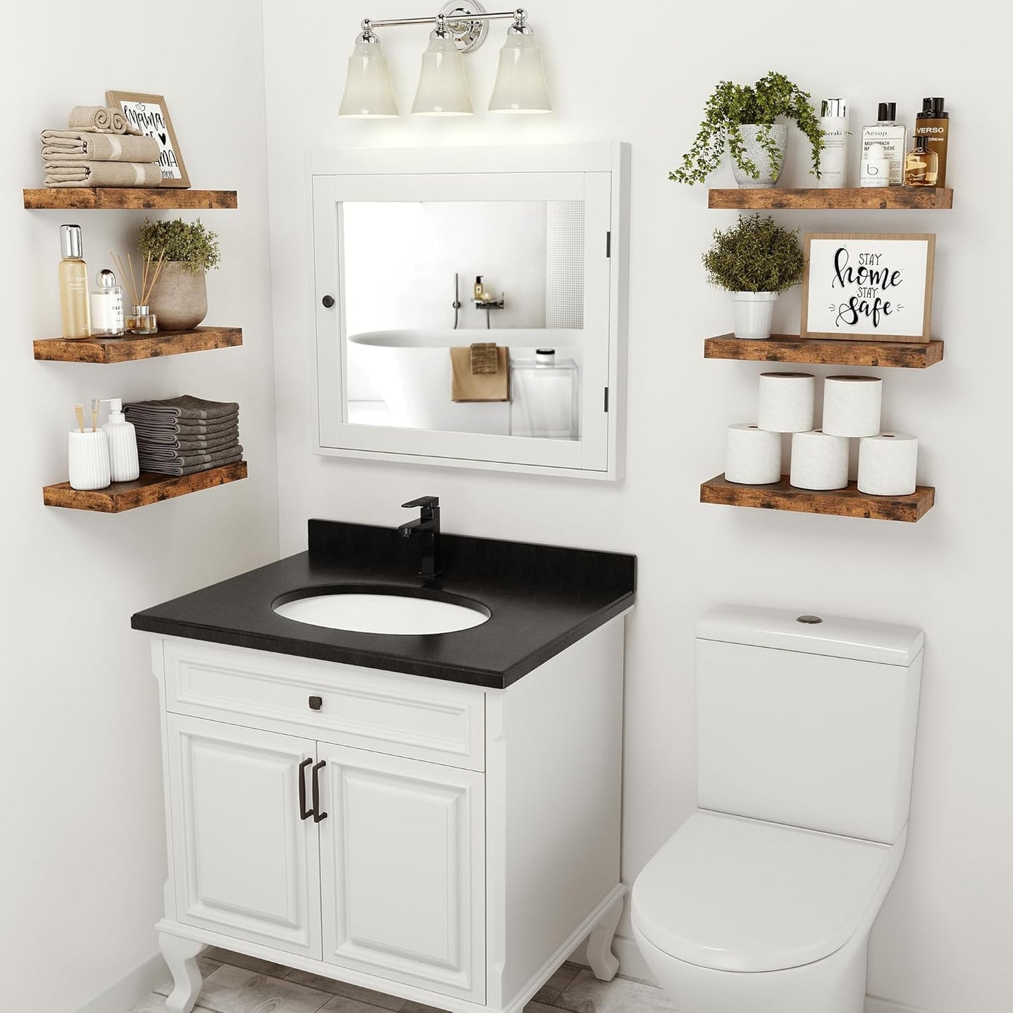 Floating Shelves for Wall, 16 inchs x 6.7” deep x 1.4” Bathroom Shelf Bedroom, Living Room, Kitchen, Farmhouse Decor, Rustic Wood Wall Shelves with Invisible Brackets - Set of 2, Rustic Brown