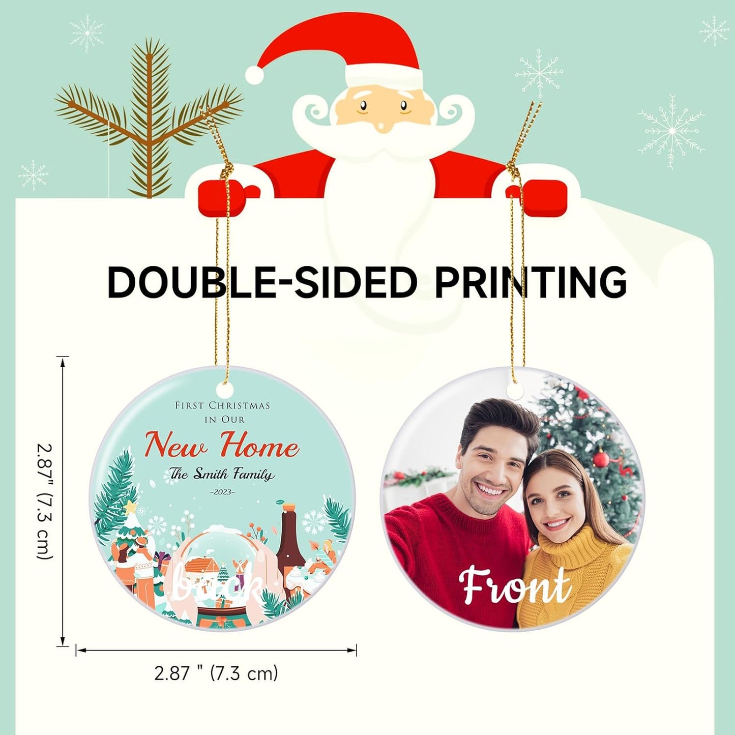 Personalized First Christmas in Our New Home Hanging Ornament 2025, Ceramic Custom Photo Ornament Xmas Tree Decorations Housewarming Gift for Family Couples Wedding