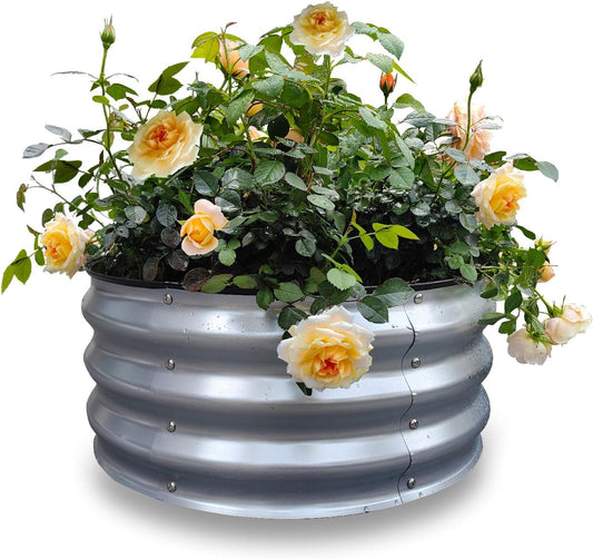 GARDMAX 2x2x1FT Galvanized Round Raised Garden Bed Kit, Metal Planter Boxes Outdoor with Easy Assembly, Large Garden Bed for Vegetables, Fruits, Flower, Herbs Silver