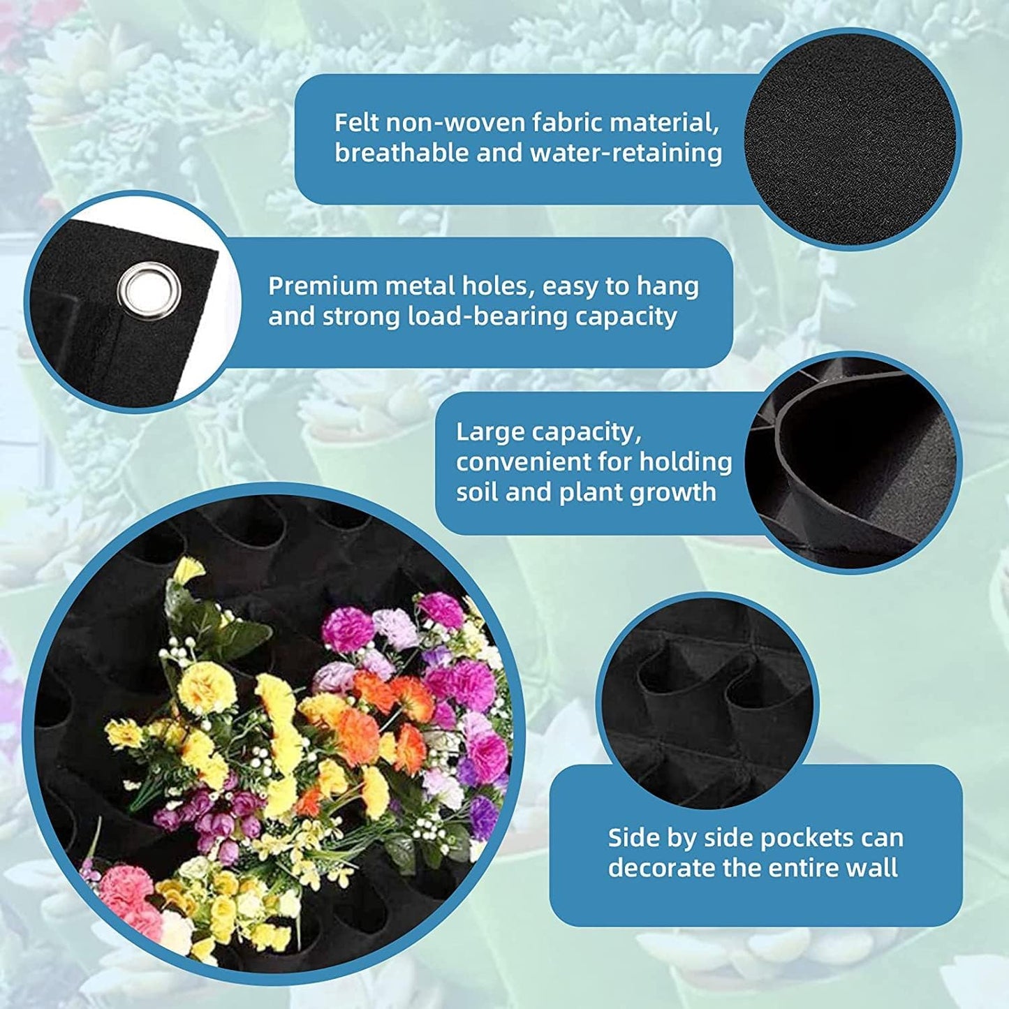 90 Pockets Hanging Planter Bags, Hanging Vertical Wall Mounted Plant Planting Grow Bags, Herb Garden Planter Outdoor Indoor Growing Bag, Gardening Vertical Greening Flower Container(1.1m×1.1m, Black)