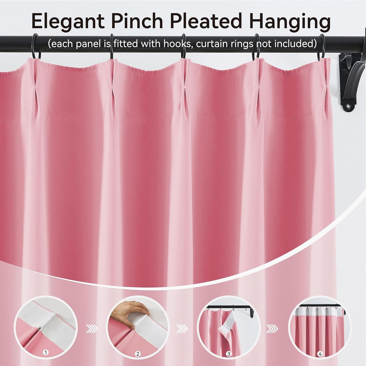 KangBang Rose Pink Blackout Curtains for Girls Bedroom 2 Panels, Light Blocking Pinch Pleat Vertical Drapes with Hooks for Nursery, Solid Privacy Elegant Modern Decor,40x84 Inch