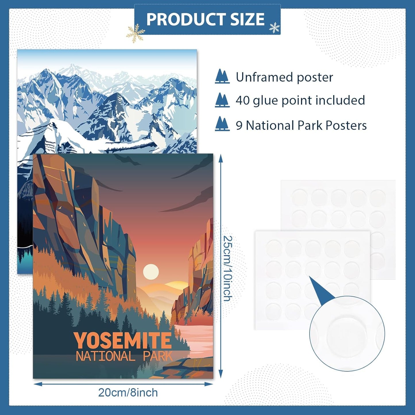 Outus 9 Pieces Vintage National Park Art Posters Prints Nature Art and Mountain Print Set Abstract Travel Unframed for Hikers Campers Living Room Decor, 8 x 10 Inch(National Park)