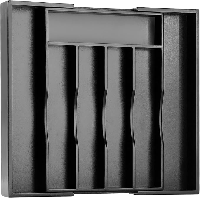 Bellsal Black Silverware Organizer Kitchen Drawer Organizer Expandable Bamboo Utensil Holder Cutlery Tray for Kitchen Utensil and Flatware Bedroom Office