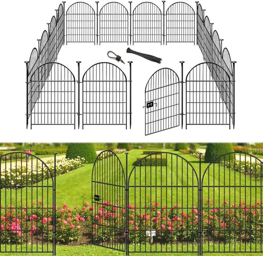 Tall Garden Fence with Gate, 40 in(H) x 45 Ft(L) Dog Fence Outdoor for Yard, 20 Panels Rustproof Metal Wire Animal Barrier Fences, Temporary Fencing for Dogs Rabbits, Arched