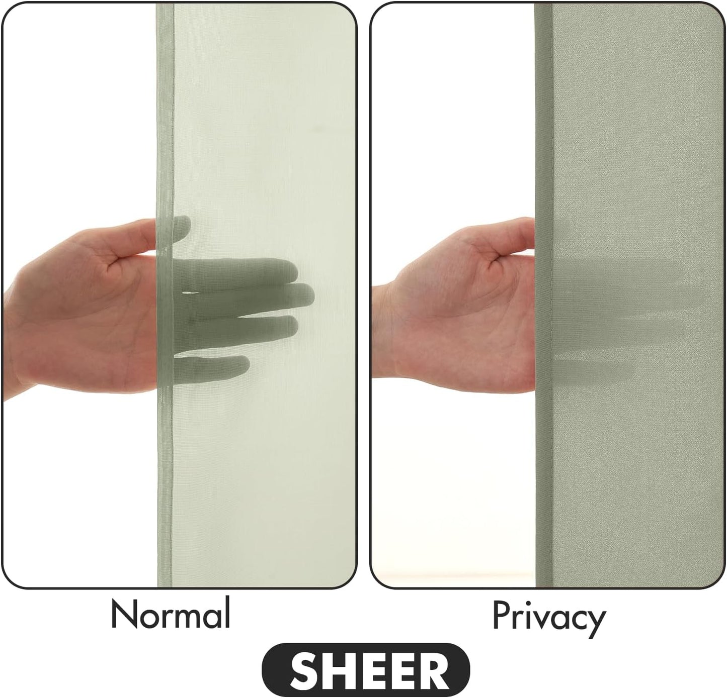 MIULEE Sage Green Privacy Sheer Curtains That Let Light in 96 Inches Long Non-See-Through Semi Sheer Curtain Light Filtering Window Curtains Drapes for Living Room Bedroom 2 Panels Set 42 X 96