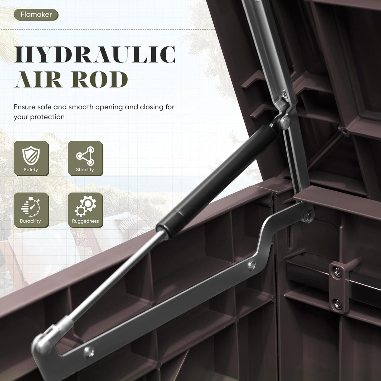 Flamaker Resin Deck Box 120 Gallon Waterproof Large Outdoor Indoor Storage Box Imitation Wood Resin for Patio Furniture Garden Tools and Pool (Deep Brown)