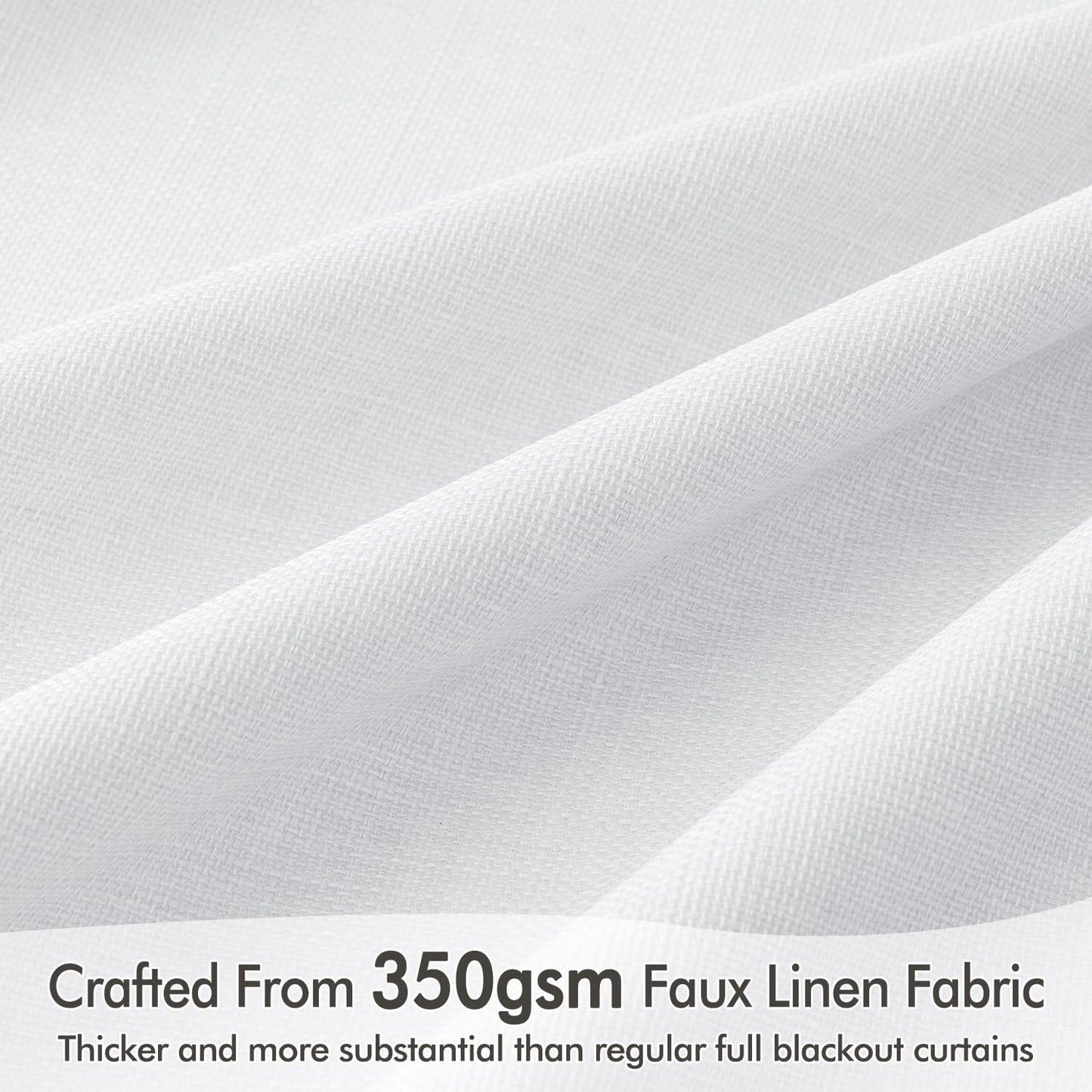 MIULEE 100% Blackout Curtains 102 Inch Long 2 Panels Set for Bedroom, Thick Faux Linen Black Out Curtain Room Darkening Back Tab Pleat Window Textured Drapes with Hooks for Living Room, Bright White