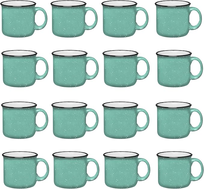 Set of 16 Ceramic Campfire Mugs – 15 Oz, Teal – Coffee & Tea Cups for Home, Work, Travel, Camping – Customizable, Great for DIY, Events, Companies