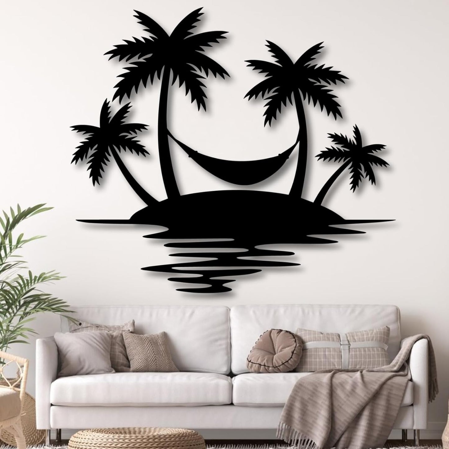 Palm Tree Metal Wall Decor,Palm Tree Outdoor Wall Art,Tropical Palm Tree Wall Decorations for Living Room,Outdoor Wall Decorations for House(31"×28",Black)