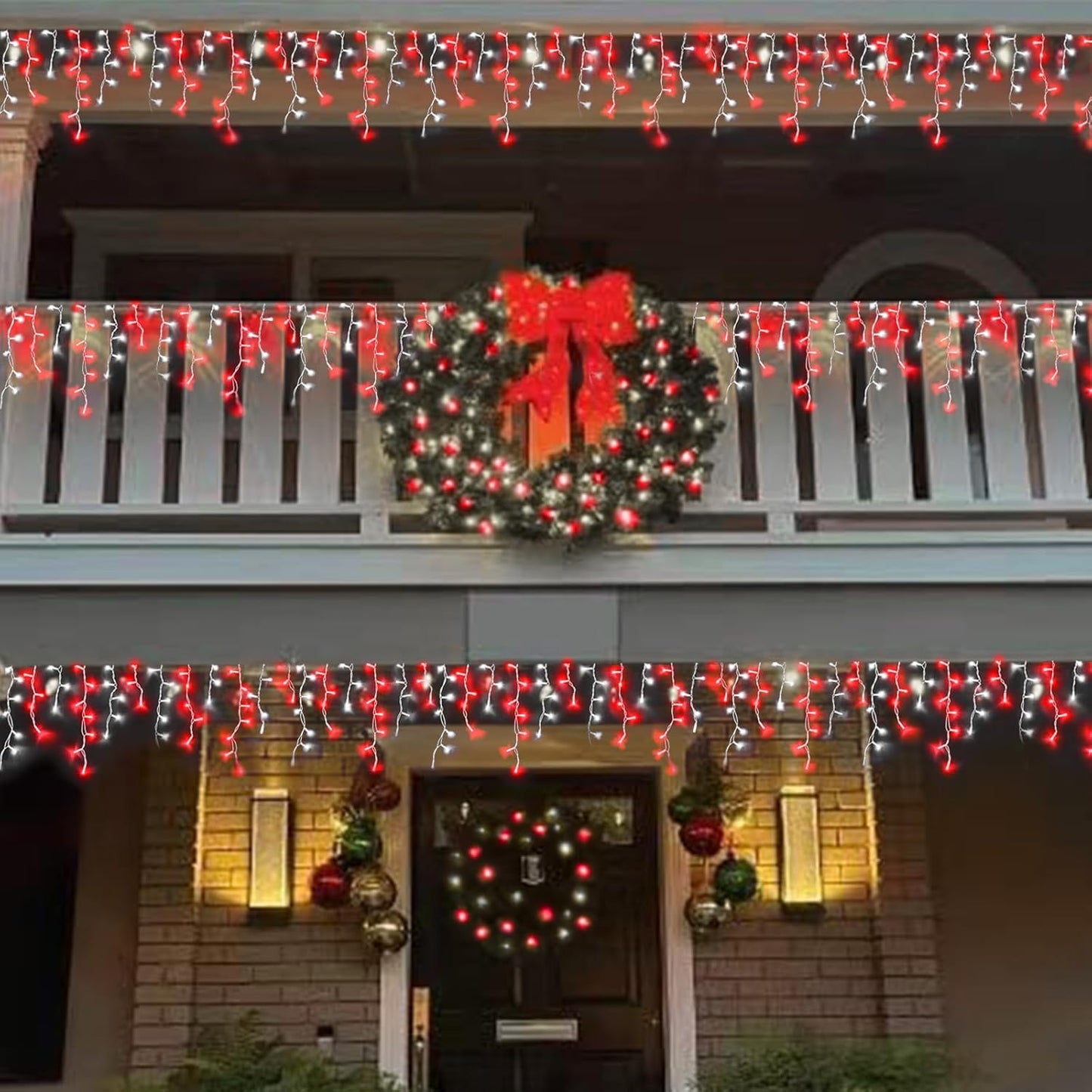 YEGUO 33ft 400 LED Red and White Icicle Lights Outdoor Waterproof, 80 Drops Icicle String Lights Connectable, 8 Modes Icicle Christmas Lights with Memory