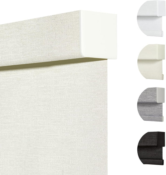 Persilux Blackout Shades for Windows Cordless Roller Blinds, Roller Windows Shades for Home with Fabric Attached Valance, UV Protections Easy Installation for Door/Office, Limestone(46.5" W x 96" H)