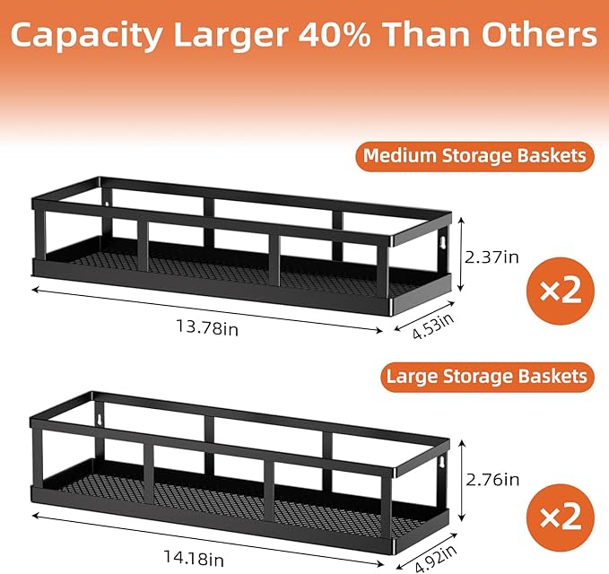 Spice Rack Wall Mounted, 4 Pack Pantry Door Organizer & Hanging Storage Baskets Organizer Wall Mount, Large Capacity Metal Spice Shelf for Kitchen Cabinet, Bathroom, Shower, Home Decor