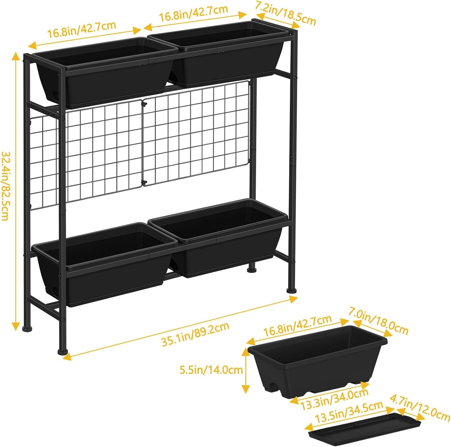 Raised Garden Beds Outdoor Elevated Garden Planter Boxes with Trellis and Legs Standing 32.4" Flowers Beds Herbs Vertical Planters for Small Climbing Plant Vegetables Patio Balcony, Black
