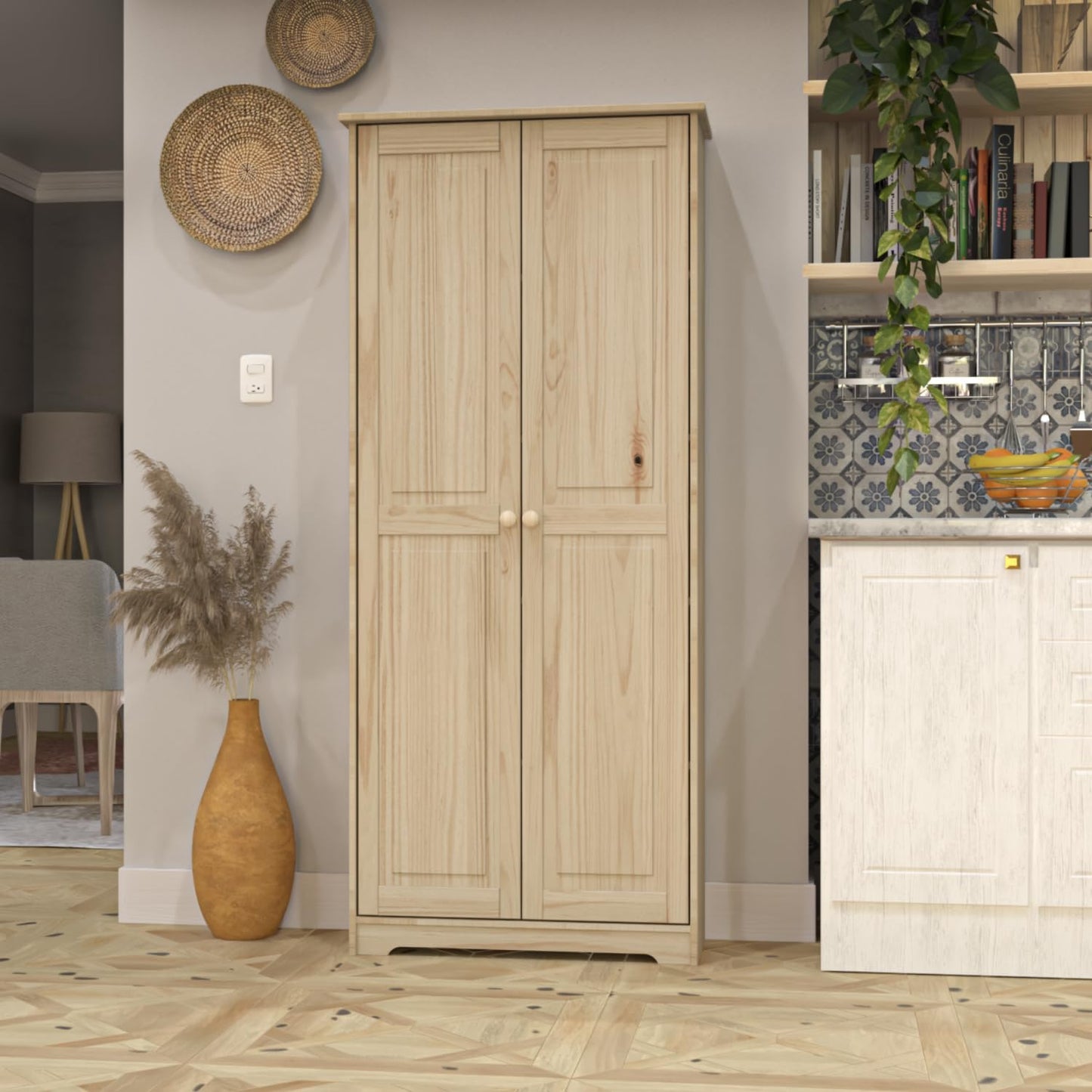 Pantry Cabinet Storage Cabinet with 2 Doors Solid Wood - Adjustable Shelves for Kitchen, Dining Room, or Utility Room Organization