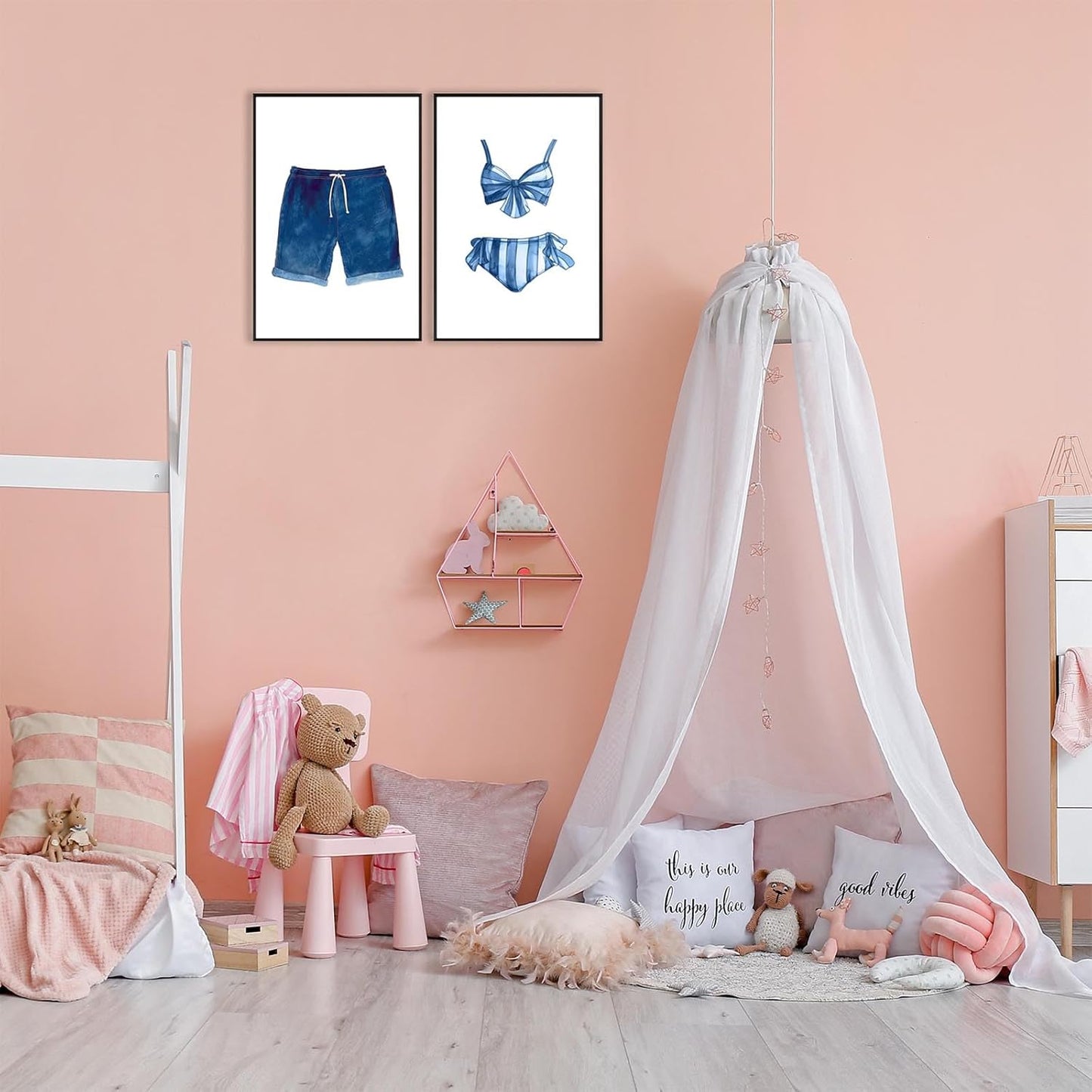 Liyark Set of 2 Retro Navy Blue And White Swimsuit Art Posters Beach Bathing Suit Prints Painting Beach House Wall Art Coastal Wall Decor Pictures For Bathroom Home Decoration 12x16in Framed