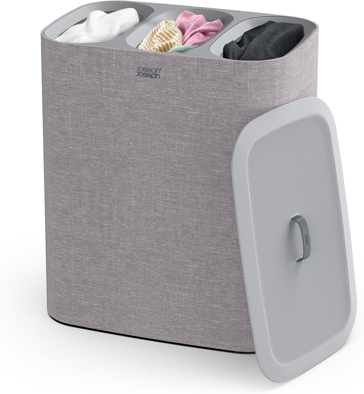Joseph Joseph Tota Trio 90 liter/23.8 gallon Laundry Hamper Separation Basket with lid, 3 Removable Washing Bags with Handles- Gray