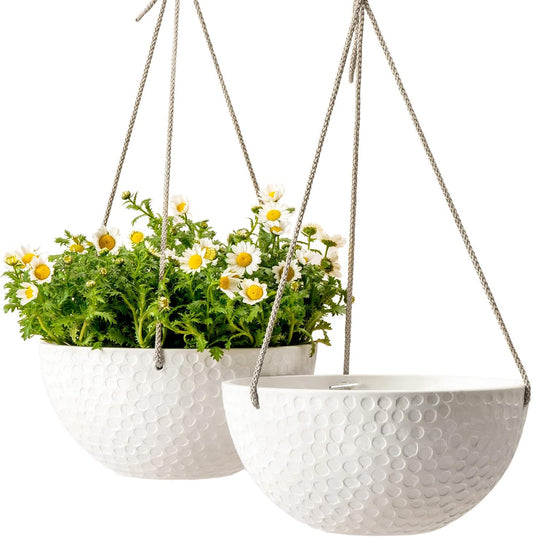 LA JOLIE MUSE 10 Inch Hanging Planters for Indoor Plants, Outdoor Garden Planter Pots, White, Honeycomb, Set of 2
