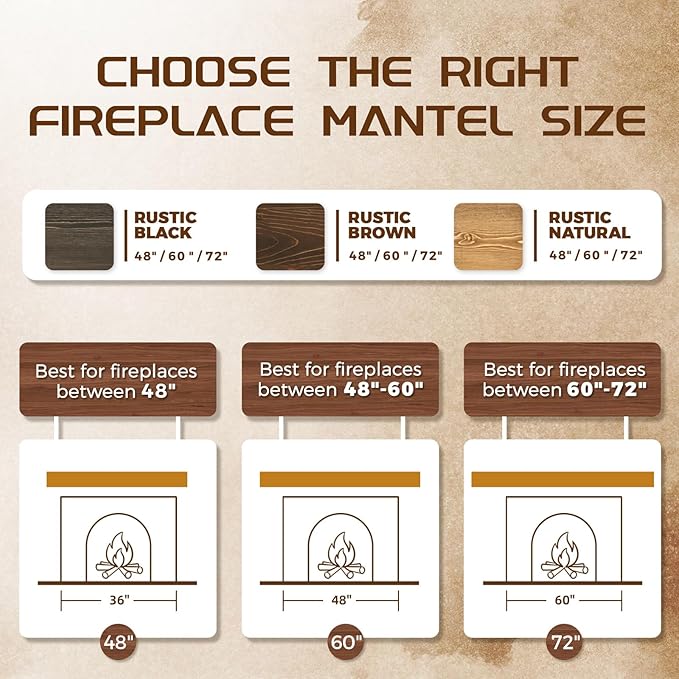 72x8x3 Fireplace Mantel - Solid Rustic Wood - Wall Mounted Floating Shelf with Invisible Heavy Duty Steel Bracket (Weathered Brown)