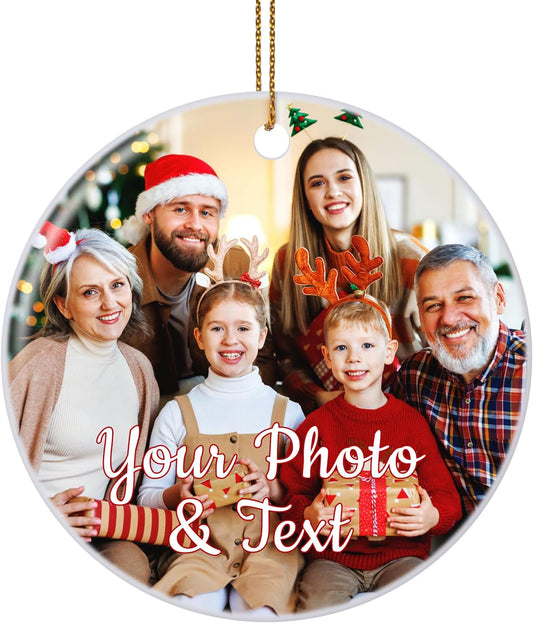 Personalized Christmas Ornaments 2025 Ceramic Custom Picture Text Hanging Ornament Customized Christmas Tree Decorations Keepsake Gift for Family Couples Xmas Tree Home Decor
