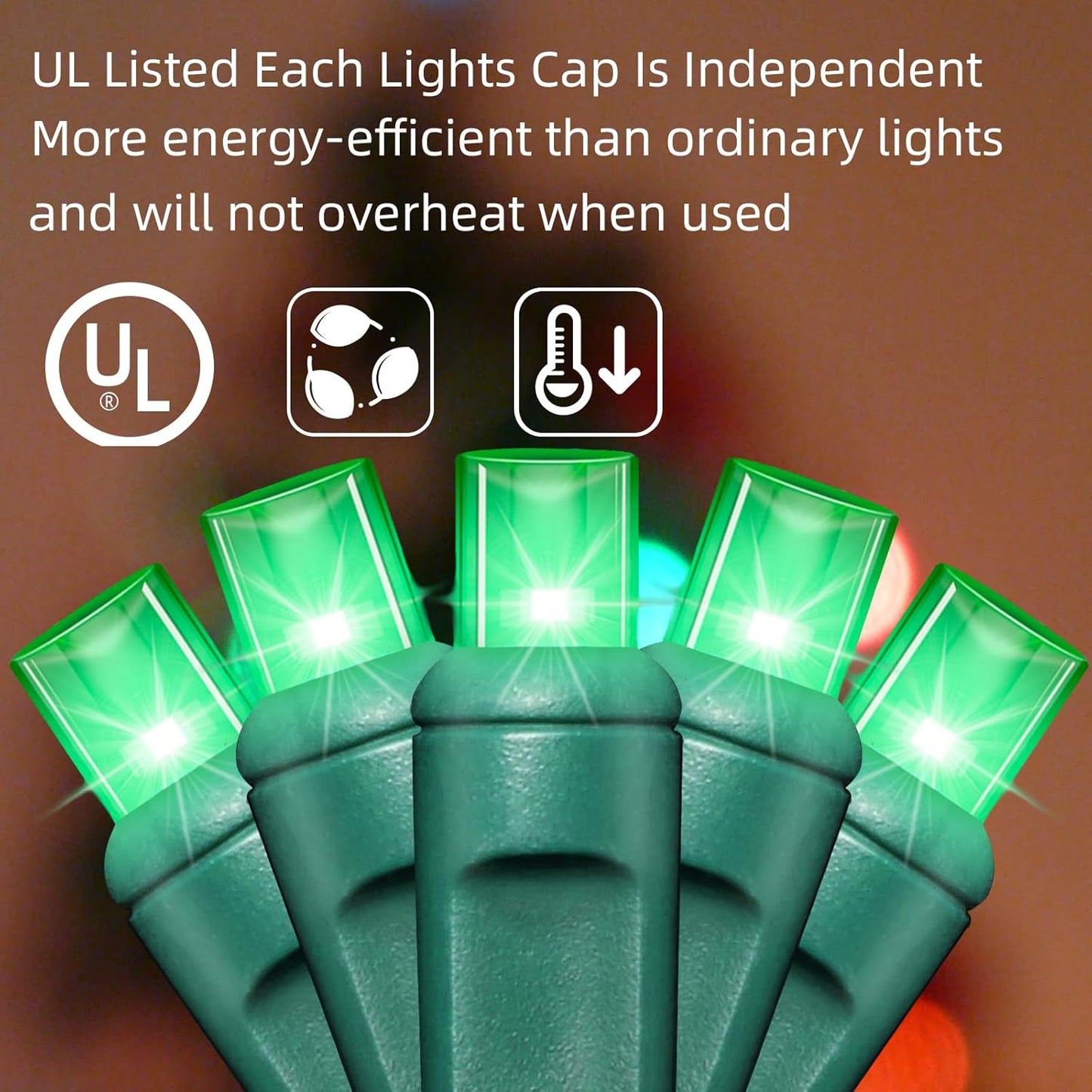 100Count (2pk of 50L) String Lights, LED Christmas Lights, 6" SPACING,Green Wire,Green