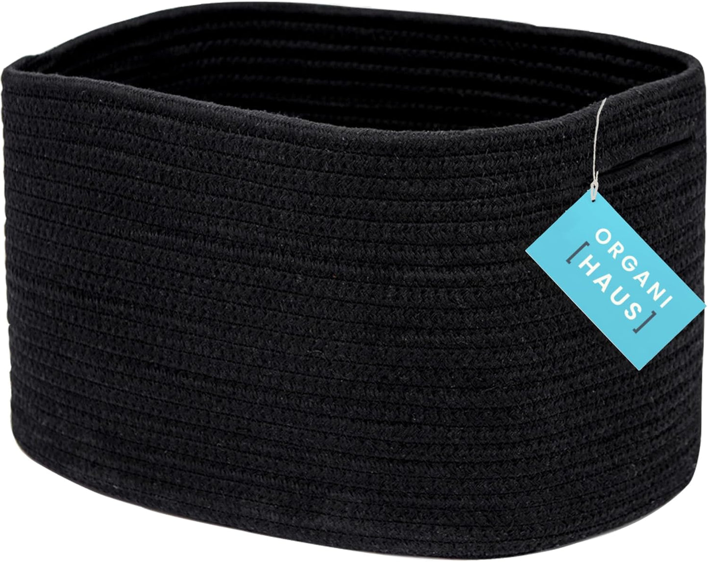 OrganiHaus Woven Storage Baskets for Organizing, Cotton Rope Organizer Bins for Shelves, Closet & Nursery, Dog Toy Basket, Decorative Bins for Toys, Towels & Books - 15x10x9, Black