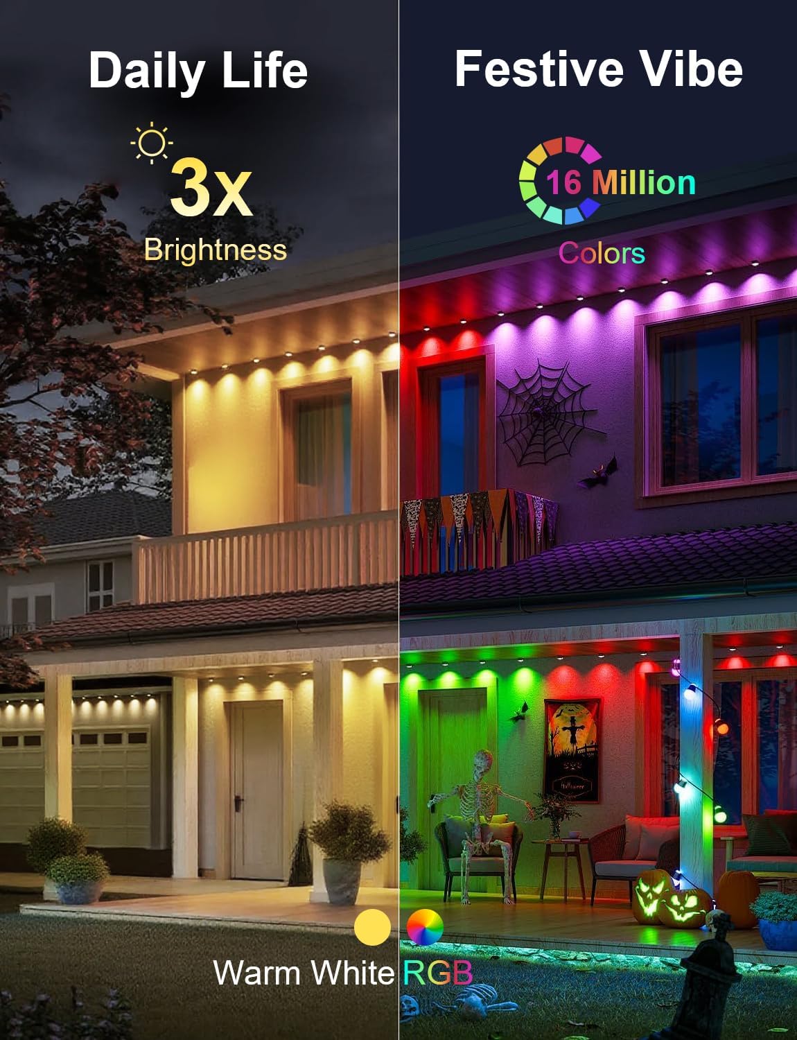 Fussion 200ft Permanent Outdoor Lights for House, 2025 Smart RGB LED Outside Lights with APP Remote Control, IP67 Waterproof Eternity Eaves Lighting for Christmas, Halloween, Holiday, Party, Daily