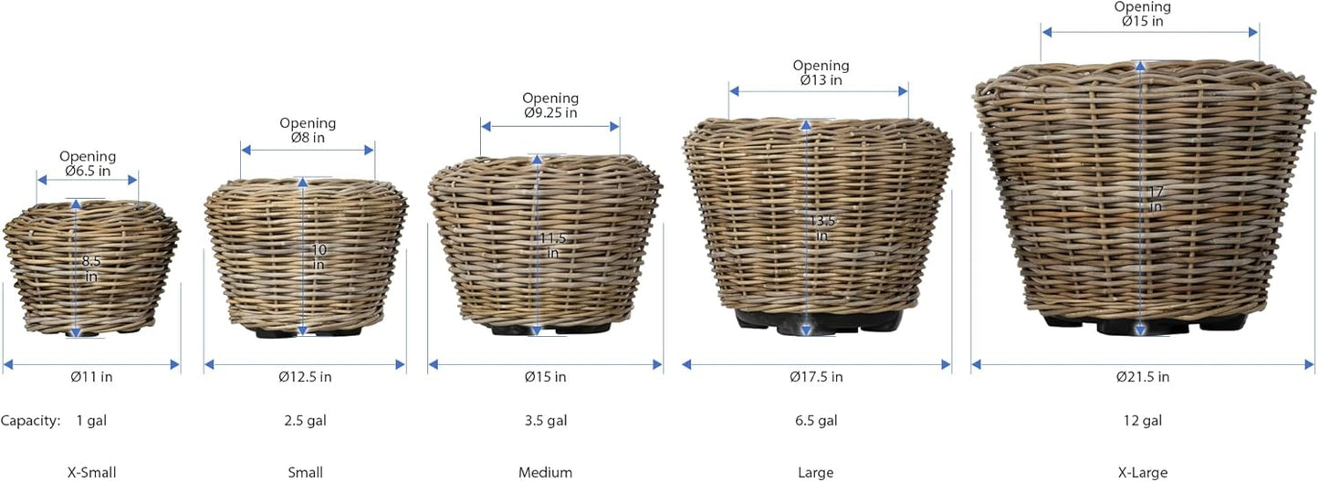 Rattan Kobo Indoor Outdoor Planter Basket with Plastic Pot X Large 12 Gallon Soil Capacity