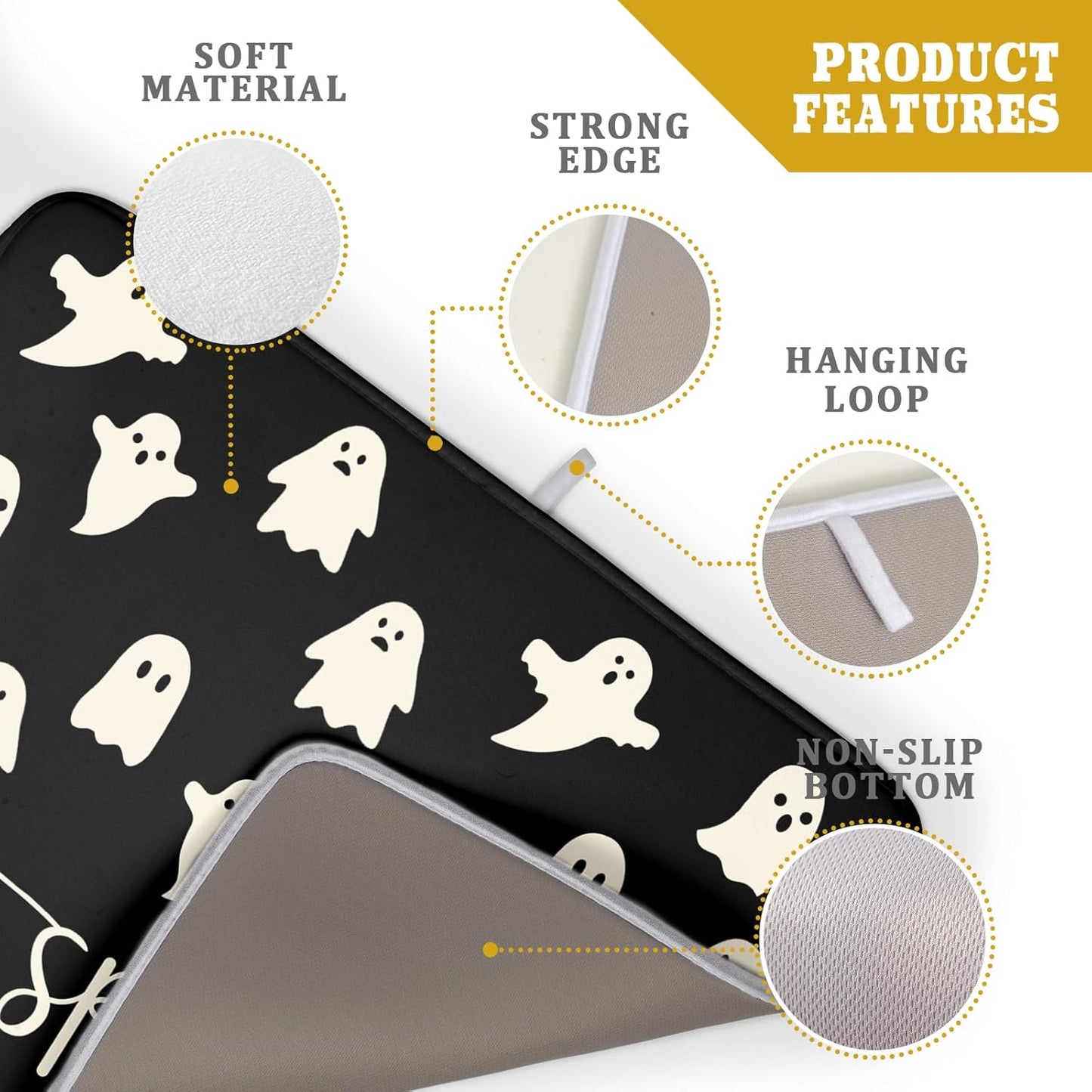 Halloween Dish Drying Mat for Kitchen Counter Spooky Ghost Holiday Super Absorbent Reversible Microfiber Kitchen Countertop Protector Dishes Pad Large 18x24 inch