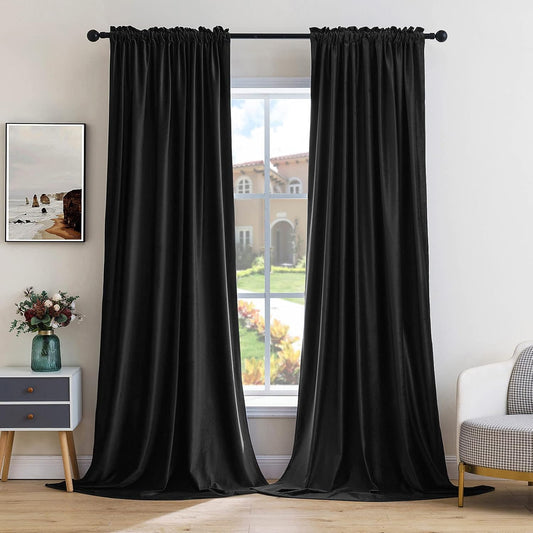 MIULEE Black Velvet Curtains Thermal Insulated Blackout Curtain Drapes for Bedroom Living Room Darkening 72 Inches Long Curtains Panels Rod Pocket Set of 2